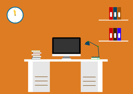Flat design vector illustration of modern office interior with designer desktopのイラスト素材