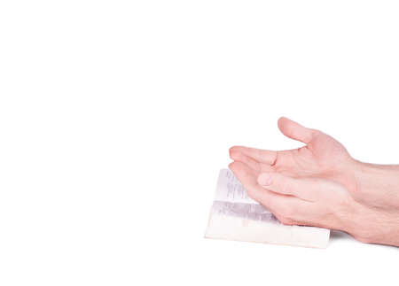 Hands praying person on the Bibleの写真素材