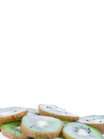 fresh kiwi fruit sliced on a white backgroundの写真素材