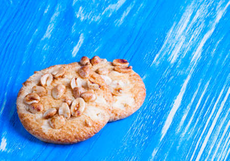 Cookie with nuts on wooden boardsの写真素材