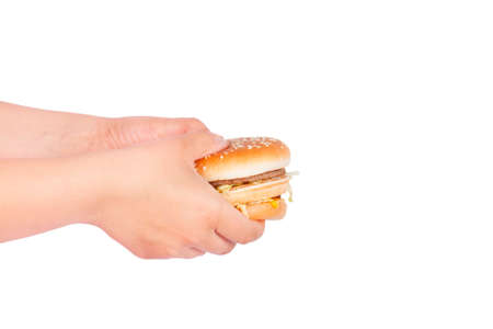 Burger in female hand.の写真素材
