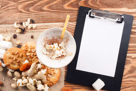 Coffee with marshmallows on the boards. Breakfast