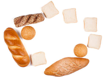 different types of bread isolated on white backgroundの写真素材