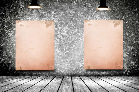 Blank white poster in dark concrete room. 3D illustrationの写真素材