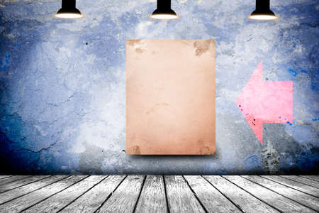Blank white poster in dark concrete room. 3D illustrationの写真素材
