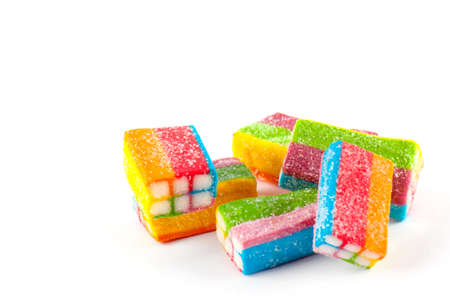 Colorful candy and marshmallows isolated on white backgroundの写真素材