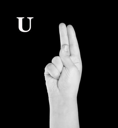 The Letter U. Finger Spelling the Alphabet in American Sign Language (ASL).の写真素材