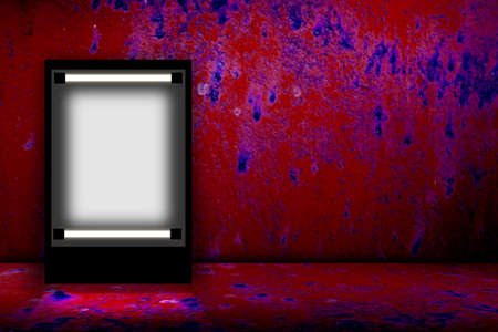 Blank billboard in empty dark room. 3D illustrationの写真素材