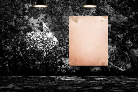 Blank white poster in dark concrete room. 3D illustrationの写真素材
