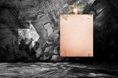 Blank poster in dark concrete room. 3D illustrationの写真素材