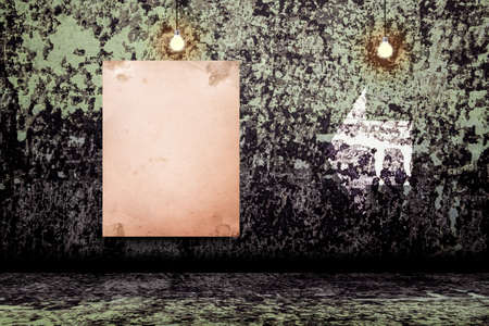 Blank poster in dark concrete room. 3D illustrationの写真素材