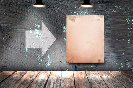 Blank white poster in dark concrete room. 3D illustrationの写真素材