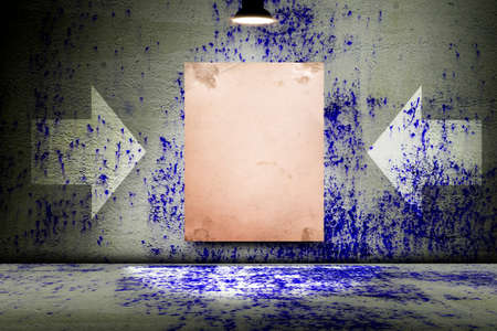 Blank poster in dark concrete room. 3D illustrationの写真素材
