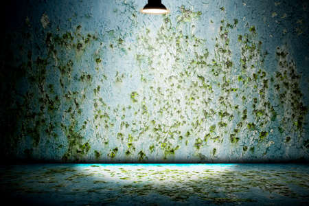 3D illustration. Hanging Light Bulb in the Empty Concrete Room Interior with place for Textの写真素材