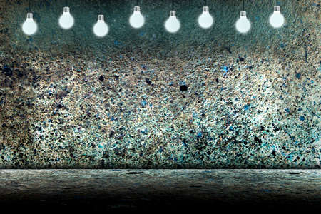 3D illustration. Hanging Light Bulb in the Empty Concrete Room Interior with place for Textの写真素材