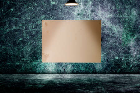 Blank poster in dark concrete room. 3D illustration