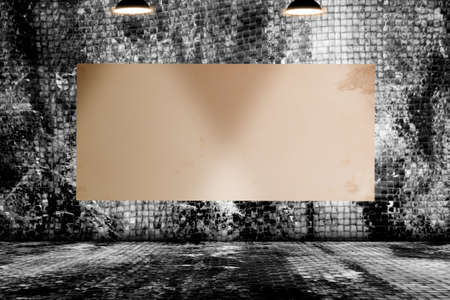 Blank poster in dark concrete room. 3D illustrationの写真素材