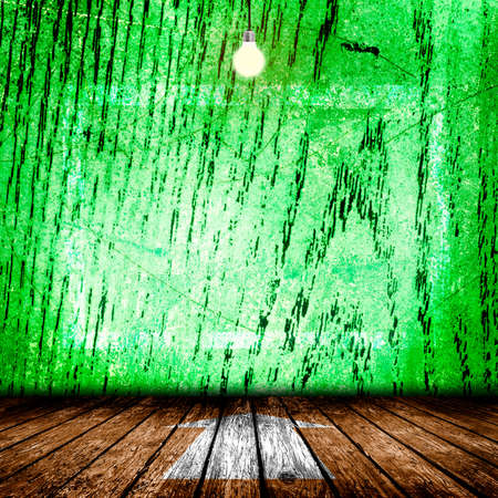 3D illustration. Hanging Light Bulb in the Empty Concrete Room Interior with place for Your Textの写真素材