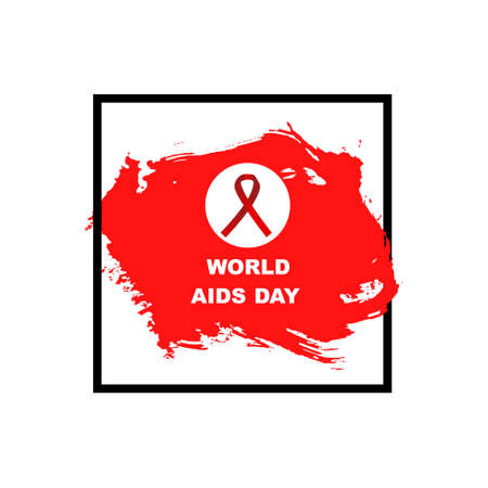 Hand drawn red AIDS ribbon, design template with textの写真素材