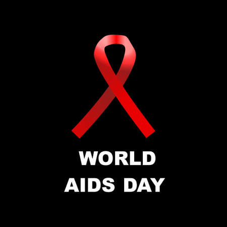 World aids day. Red ribbon  isolated on black backgroundの写真素材