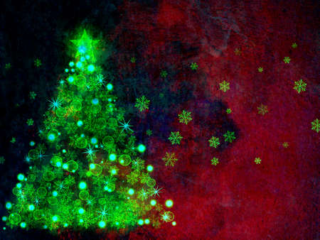 Christmas background with magic tree. Abstract background with lightsの写真素材