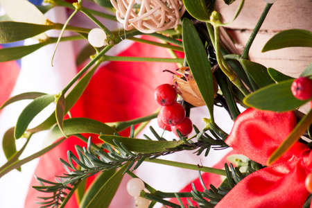 Christmas  mistletoe and american flag. Christmas decoration.の写真素材