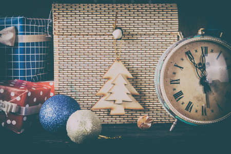 Christmas decoration on wood board. Preparation for the holiday