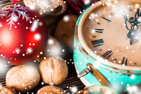 Christmas decoration on wood board. Preparation for the holiday