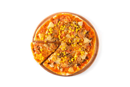 Fresh pizza with cheese isolated on white background.の写真素材