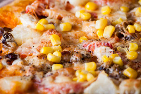 Fresh pizza with cheese close up. Food backgroundの写真素材