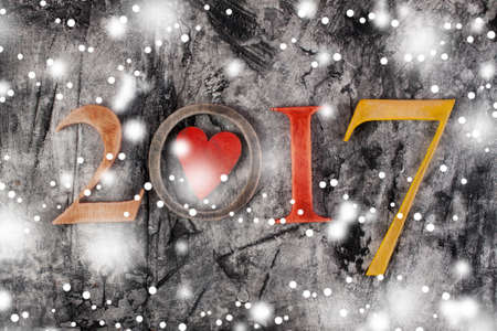 Wood inscription 2017 close up. Greeting cardの写真素材