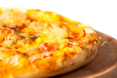 Fresh pizza with cheese isolated on white background.の写真素材
