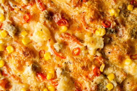 Fresh pizza with cheese on wood desk. Food background.の写真素材