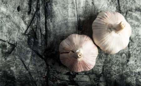 Head of garlic on scratched background. Food ingredientの写真素材