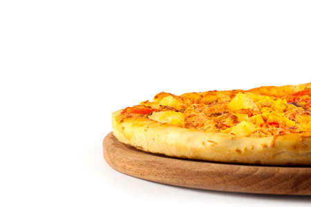 Fresh pizza with cheese isolated on white background.の写真素材