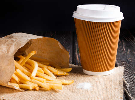 pile of appetizing french fries close up. Food backgroundの写真素材