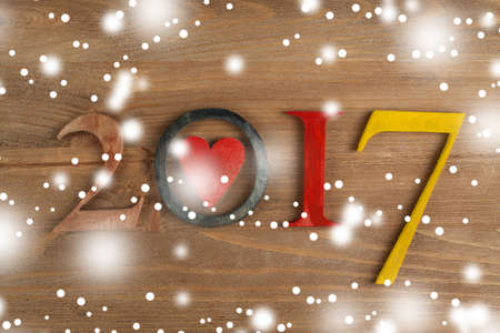 Wood inscription 2017 close up. Greeting cardの写真素材