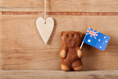 Cake bear and australia flag. Greeting card. National dayの写真素材