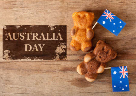 Cake bear and australia flag. Greeting card. National dayの写真素材