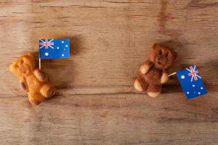 Cake bear and australia flag. Greeting card. National dayの写真素材