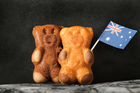 Cake bear and australia flag. Greeting card. National dayの写真素材
