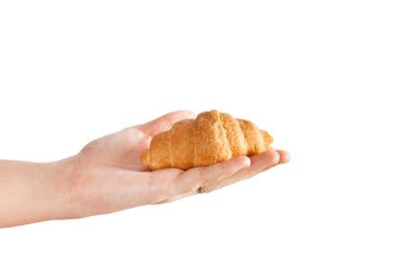 Fresh croissant isolated on white background. Home baking. Sweetの写真素材