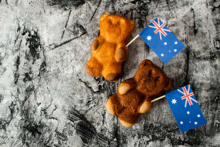 Cake bear and australia flag. Greeting card. National dayの写真素材