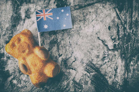 Cake bear and australia flag. Greeting card. National dayの写真素材