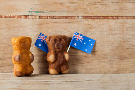 Cake bear and australia flag. Greeting card. National day.の写真素材