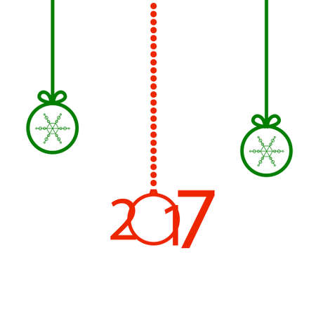 Vector inscription 2017 with ball and snowflake. Christmas greeting cardのイラスト素材