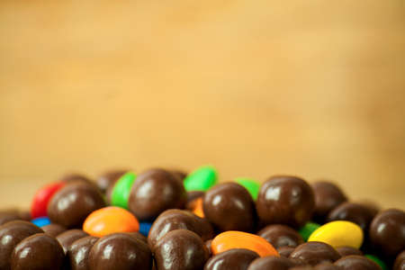 Multicolored candy on a white background. Glazed pills.の写真素材