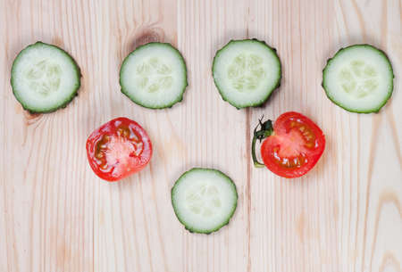 Fresh vegetables on wood desk. Food ingredientsの写真素材