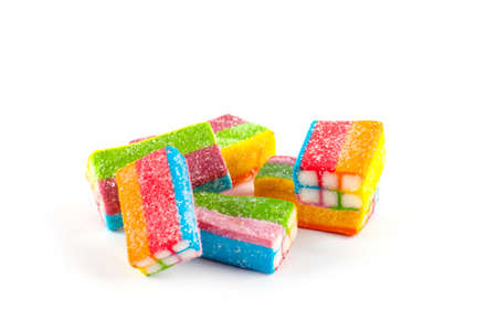 Colorful candy and marshmallows isolated on white backgroundの写真素材