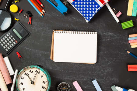 Stationery on boards. Concept education. Back to school
